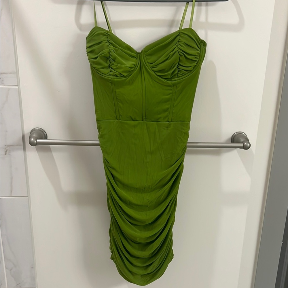 Blue Blush Green Ruched Mini Dress Spaghetti Strap